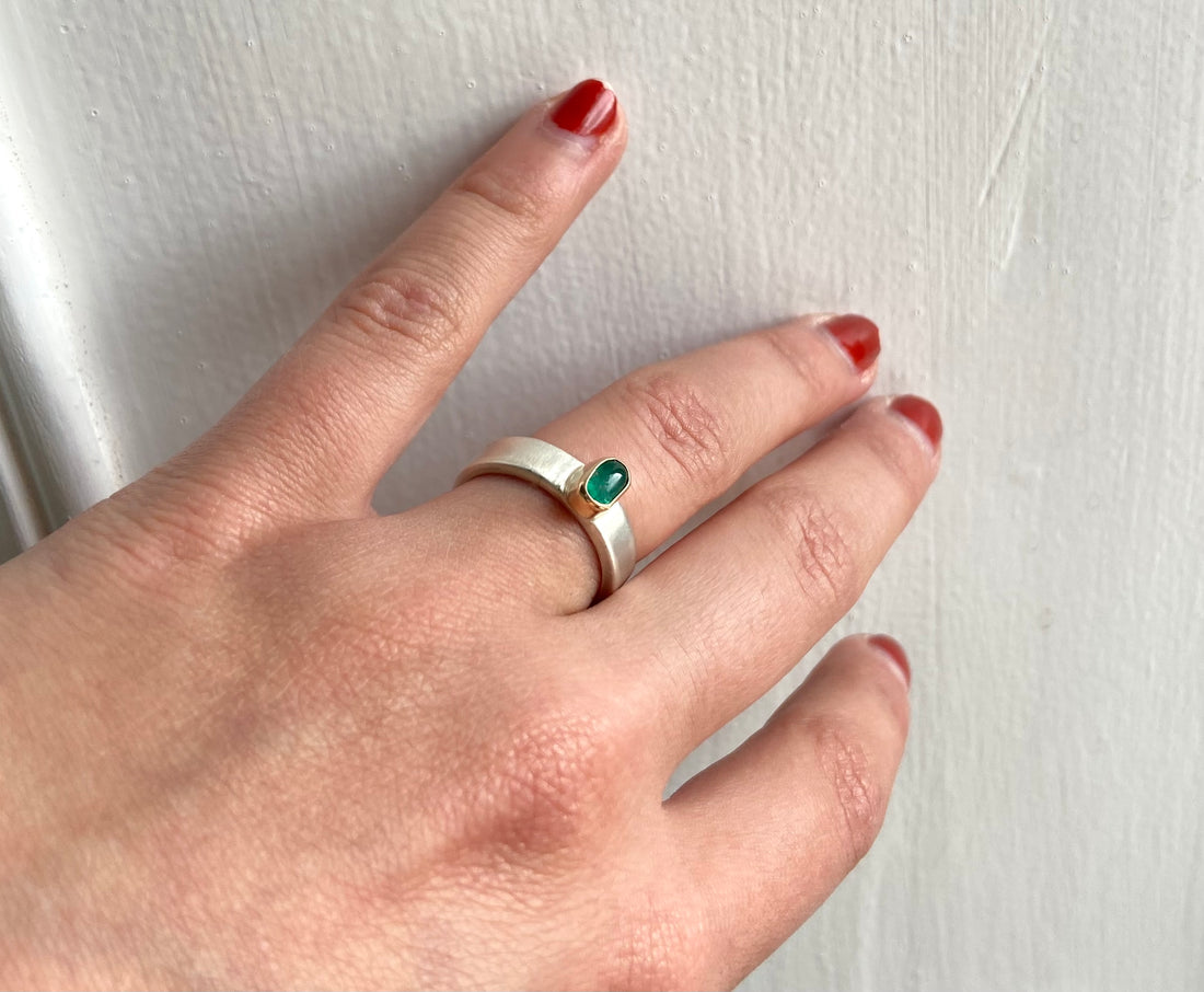 Emerald and Mixed Metal Ring, Wedding Ring, Engagement Ring, May Birthstone Ring