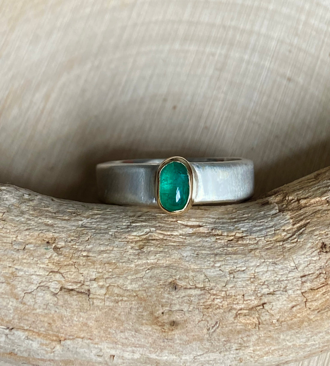 Emerald and Mixed Metal Ring, Wedding Ring, Engagement Ring, May Birthstone Ring