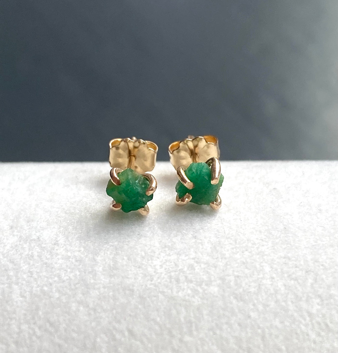 Raw Emerald  Stud Earrings, May Birthstone Earrings