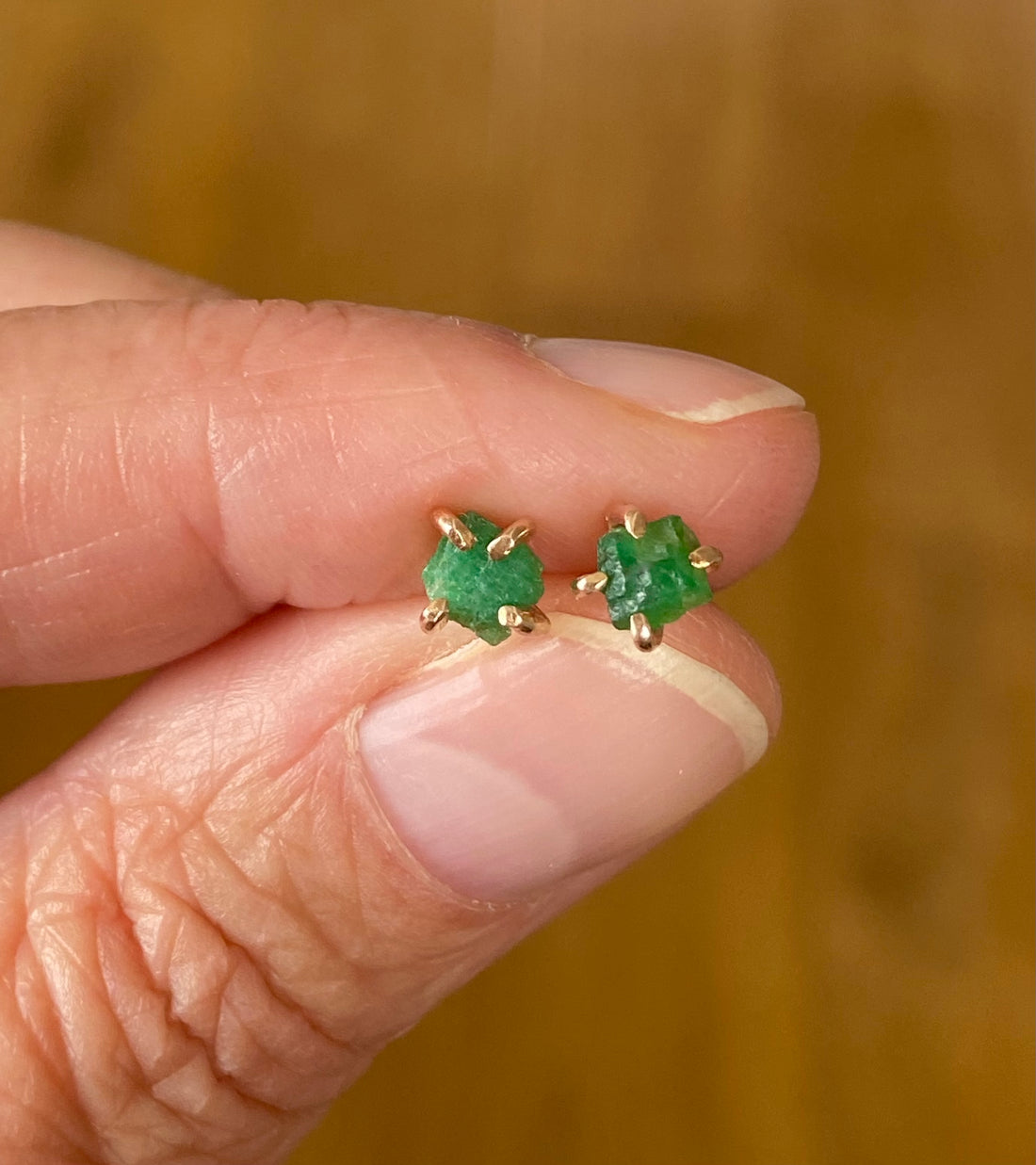 Raw Emerald  Stud Earrings, May Birthstone Earrings