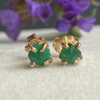 Raw Emerald  Stud Earrings, May Birthstone Earrings