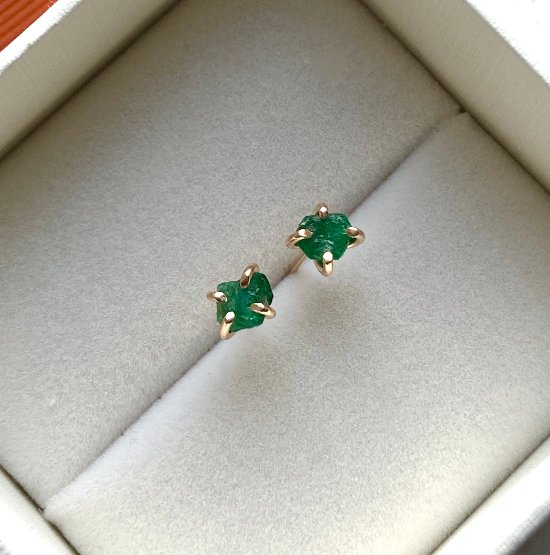 Raw Emerald  Stud Earrings, May Birthstone Earrings