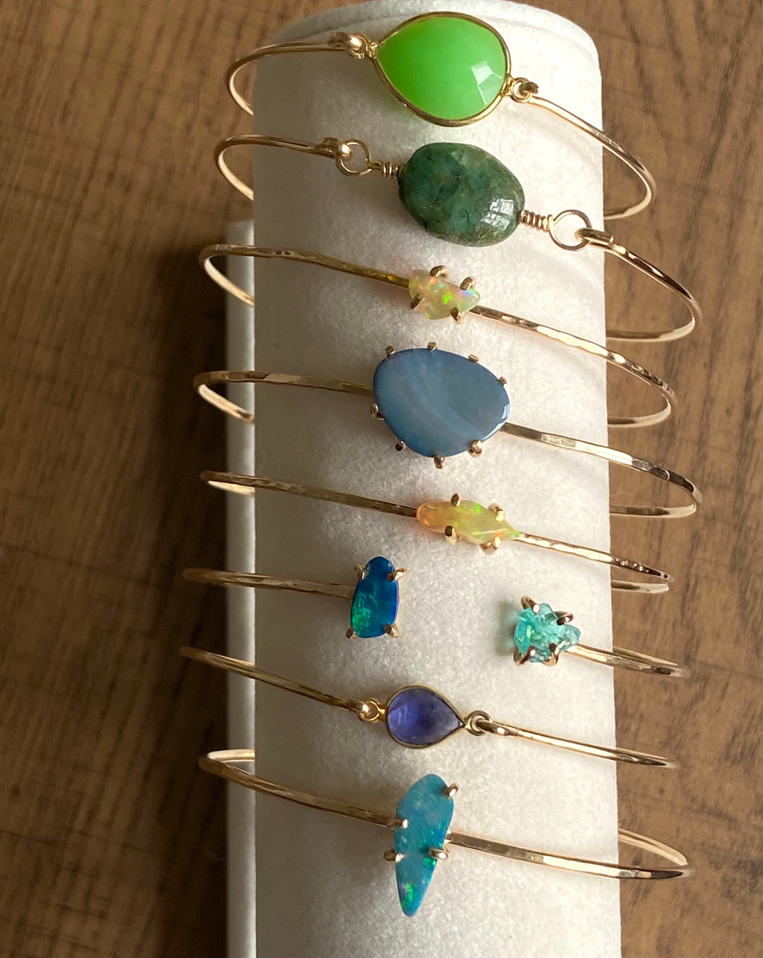 Raw Emerald Bangle Bracelet, May Birthstone Jewelry