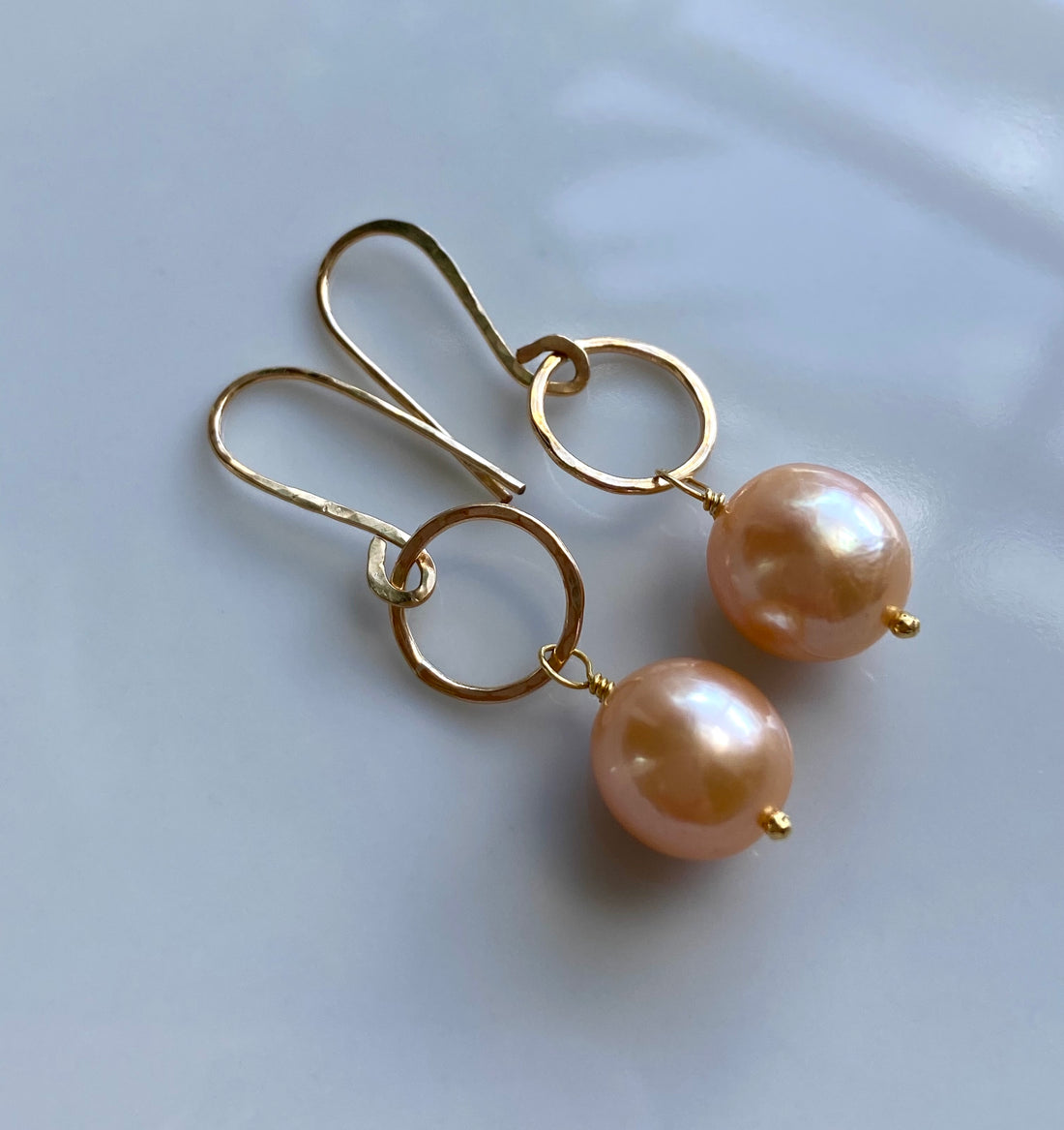 Golden Orange Edison Pearl Hoop Earrings