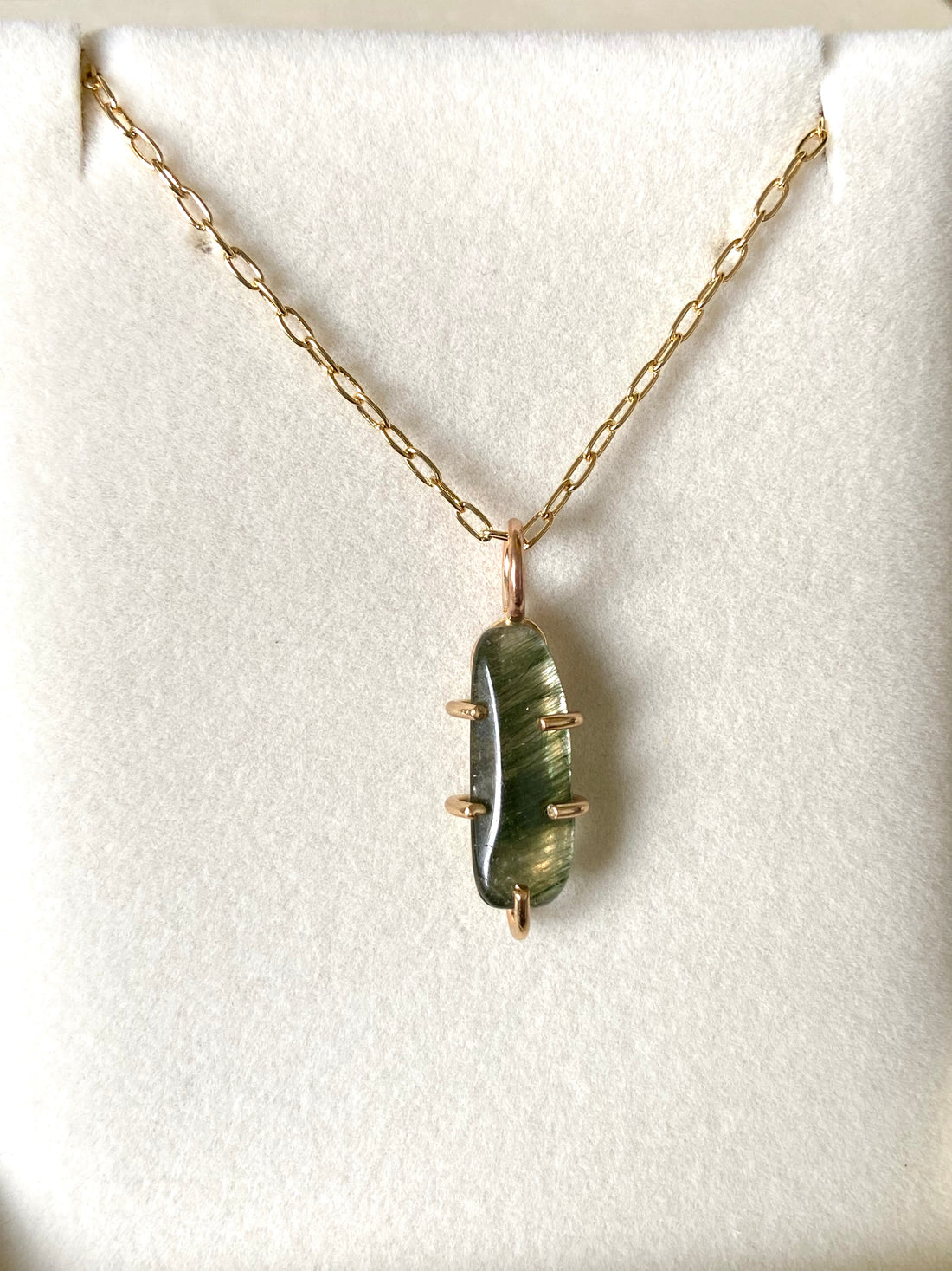 Brazilian Green Tourmalinated / Rutilated Quartz Pendant Necklace
