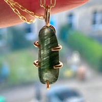 Brazilian Green Tourmalinated / Rutilated Quartz Pendant Necklace