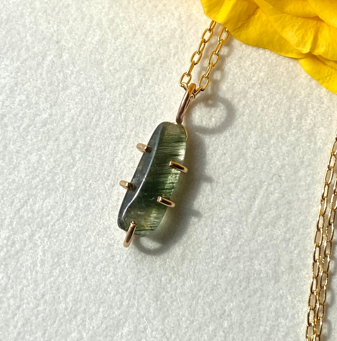 Brazilian Green Tourmalinated / Rutilated Quartz Pendant Necklace