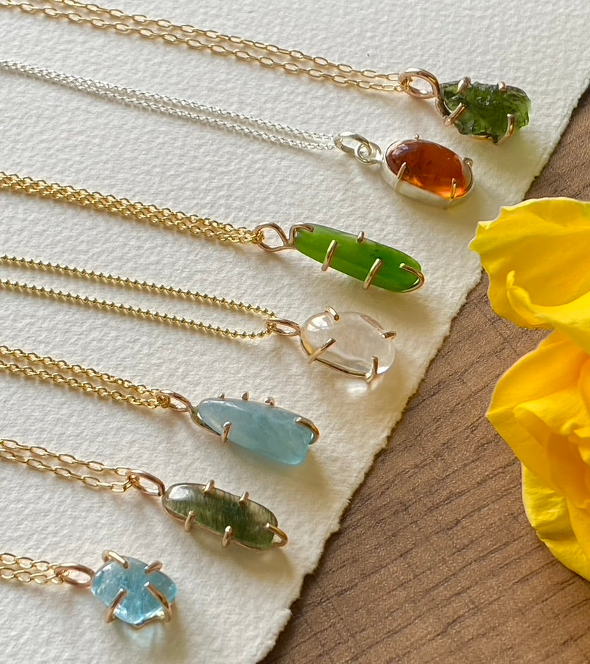 Brazilian Green Tourmalinated / Rutilated Quartz Pendant Necklace