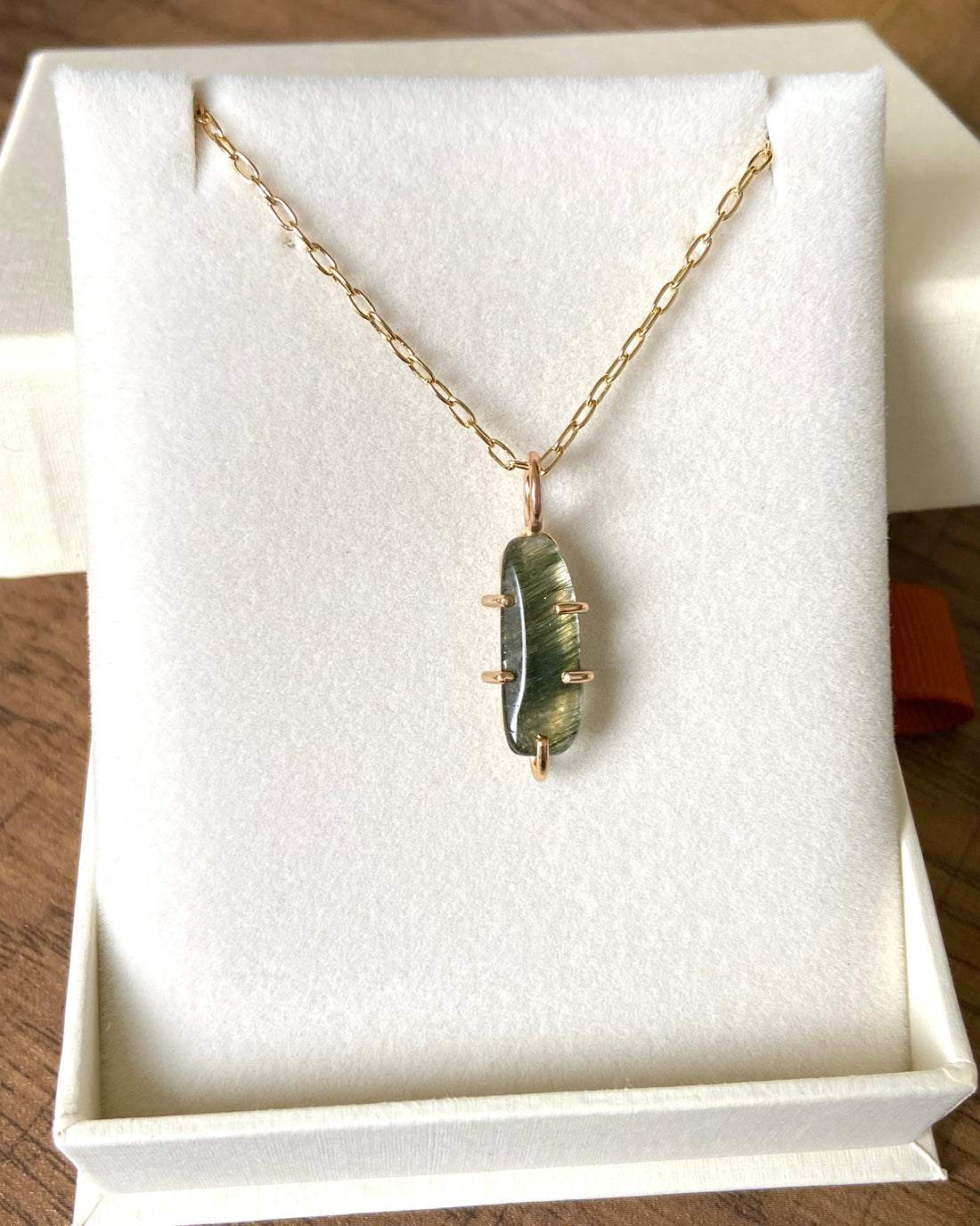 Brazilian Green Tourmalinated / Rutilated Quartz Pendant Necklace