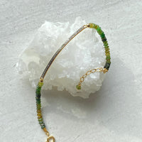 Unisex Diamond Bar and Green Tourmaline Bracelet, October Birthstone Bracelet