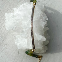 Unisex Diamond Bar and Green Tourmaline Bracelet, October Birthstone Bracelet