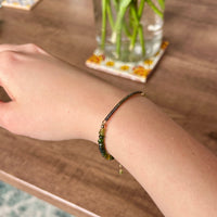 Unisex Diamond Bar and Green Tourmaline Bracelet, October Birthstone Bracelet