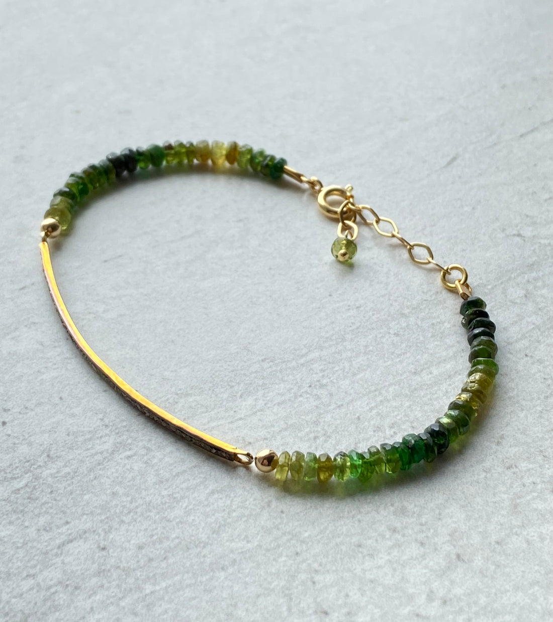 Unisex Diamond Bar and Green Tourmaline Bracelet, October Birthstone Bracelet