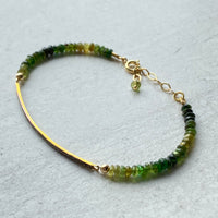 Unisex Diamond Bar and Green Tourmaline Bracelet, October Birthstone Bracelet