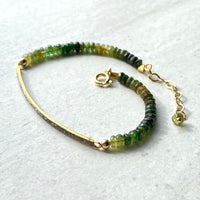 Unisex Diamond Bar and Green Tourmaline Bracelet, October Birthstone Bracelet
