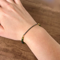 Unisex Diamond Bar and Green Tourmaline Bracelet, October Birthstone Bracelet