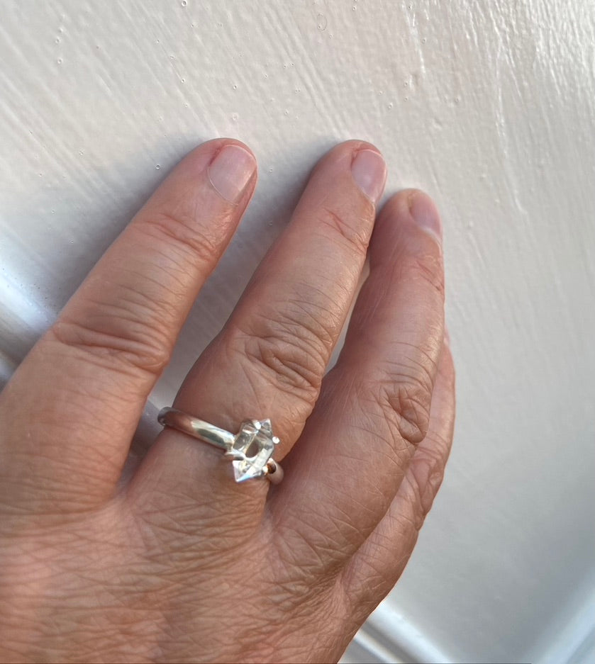 Natural Herkimer Diamond Ring, Diamond Quartz Ring