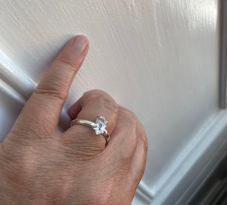 Natural Herkimer Diamond Ring, Diamond Quartz Ring