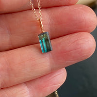 Raw Indicolite Teal Blue Tourmaline Pendant Necklace, October Birthstone Necklace