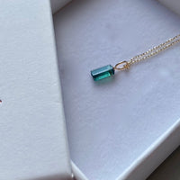 Raw Indicolite Teal Blue Tourmaline Pendant Necklace, October Birthstone Necklace