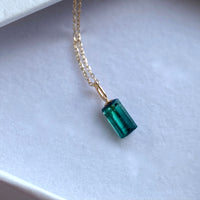 Raw Indicolite Teal Blue Tourmaline Pendant Necklace, October Birthstone Necklace
