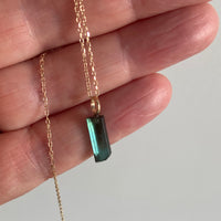 Raw Indicolite Teal Blue Tourmaline Pendant Necklace, October Birthstone Necklace