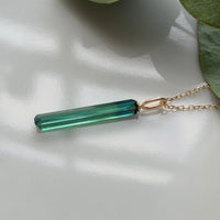 Raw Indicolite Teal Blue Tourmaline Pendant Necklace, October Birthstone Necklace