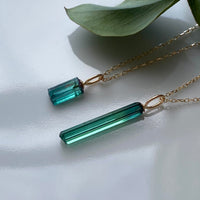 Raw Indicolite Teal Blue Tourmaline Pendant Necklace, October Birthstone Necklace