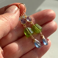 Blue Kyanite, Peridot and Iolite /Water Sapphire Earrings