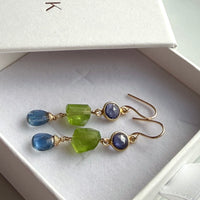 Blue Kyanite, Peridot and Iolite /Water Sapphire Earrings