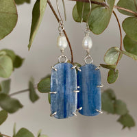 Brazilian Blue Kyanite Slice and Freshwater Pearl Earrings