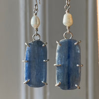 Brazilian Blue Kyanite Slice and Freshwater Pearl Earrings