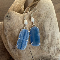 Brazilian Blue Kyanite Slice and Freshwater Pearl Earrings
