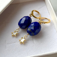 Lapis Lazuli and Salt and Pepper Diamond Slice Hoop Earrings