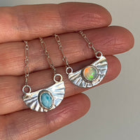 Opal and Silver Half Sunburst Pendant Necklace