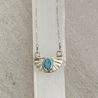 Larimar and Silver Half Sunburst Pendant Necklace
