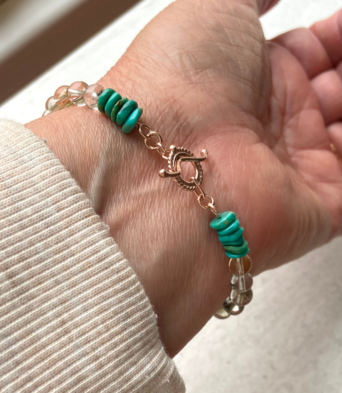 Lodolite / Garden Quartz and Turquoise Bracelet