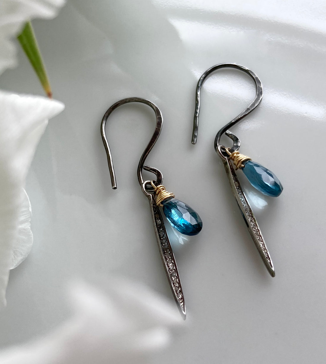 Pavé Diamond Spike and London Blue Topaz Earrings