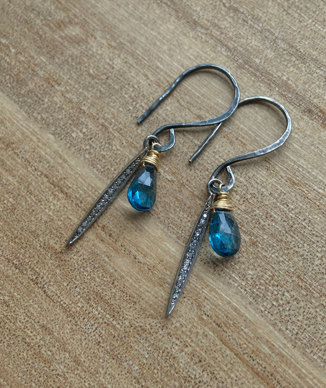 Pavé Diamond Spike and London Blue Topaz Earrings