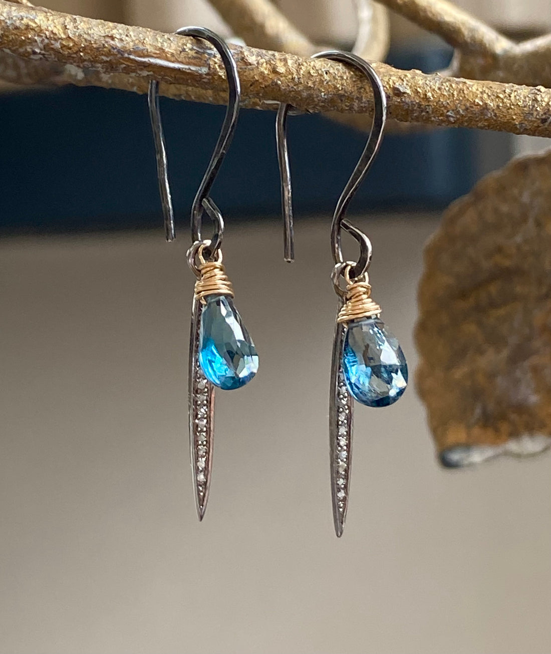 Pavé Diamond Spike and London Blue Topaz Earrings