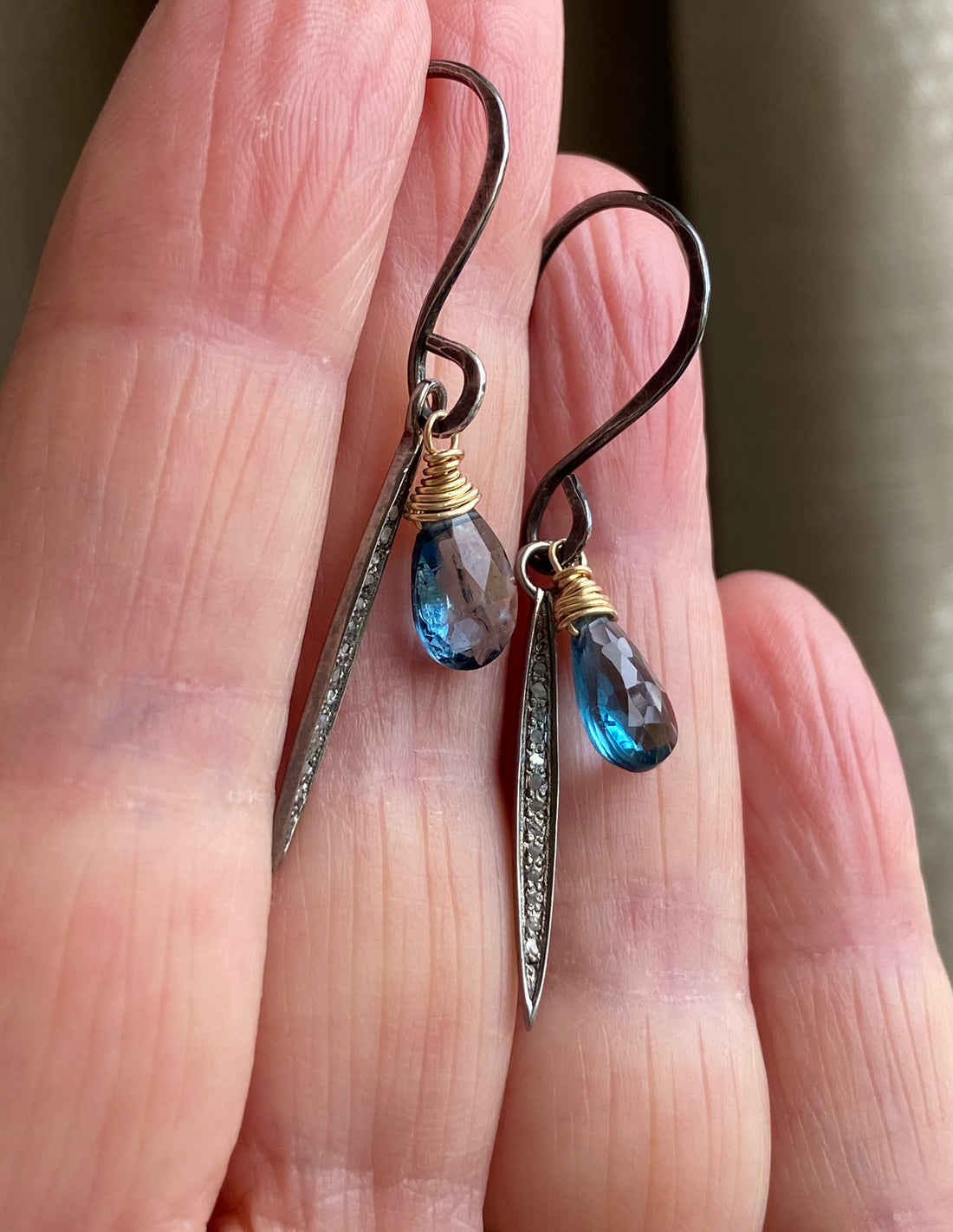 Pavé Diamond Spike and London Blue Topaz Earrings