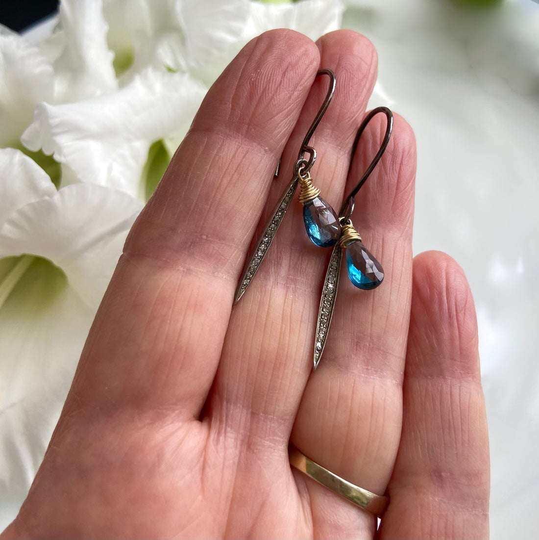 Pavé Diamond Spike and London Blue Topaz Earrings