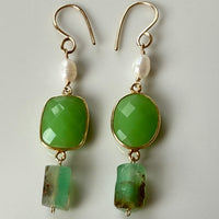 Australian Chrysoprase Chalcedony and Freshwater Pearls Earrings