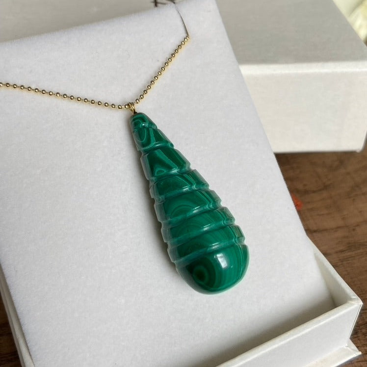 Large Carved Malachite Pendant Necklace