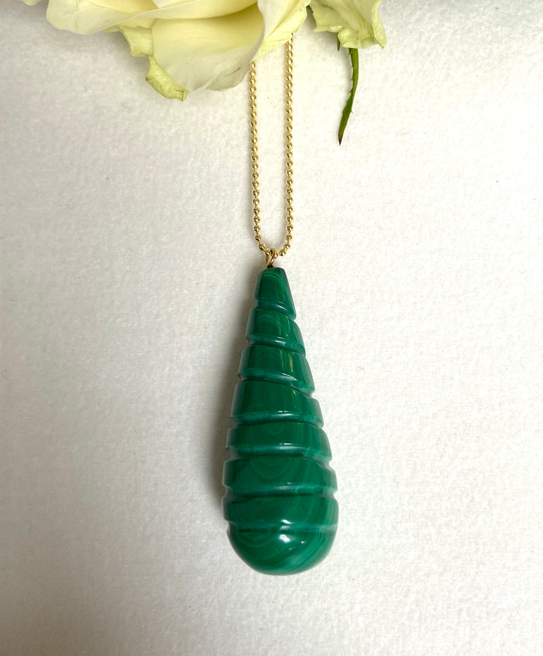 Large Carved Malachite Pendant Necklace