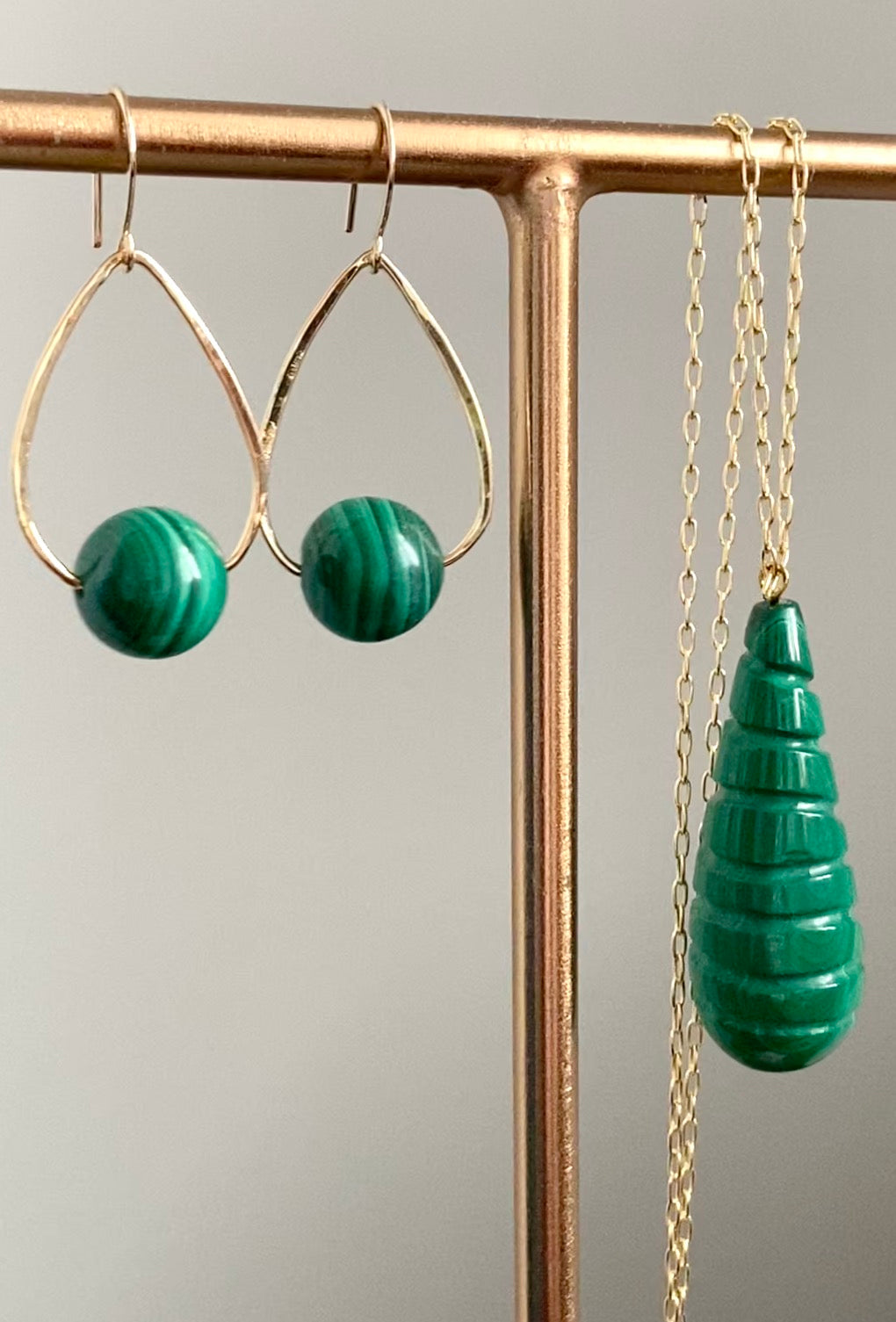 Large Carved Malachite Pendant Necklace