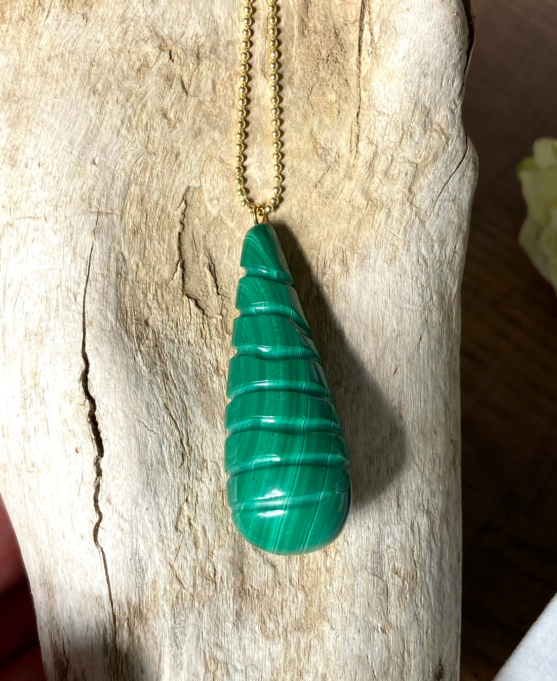 Large Carved Malachite Pendant Necklace