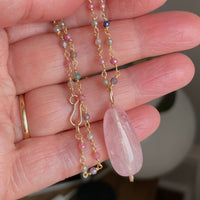 Morganite Pendant with Sapphire Rosary Chain Necklace