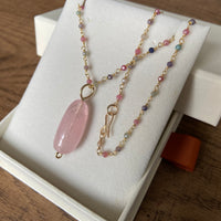 Morganite Pendant with Sapphire Rosary Chain Necklace
