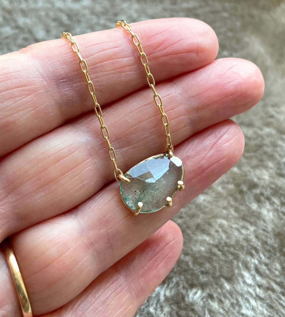 Moss Aquamarine Necklace, March Birthstone Gift
